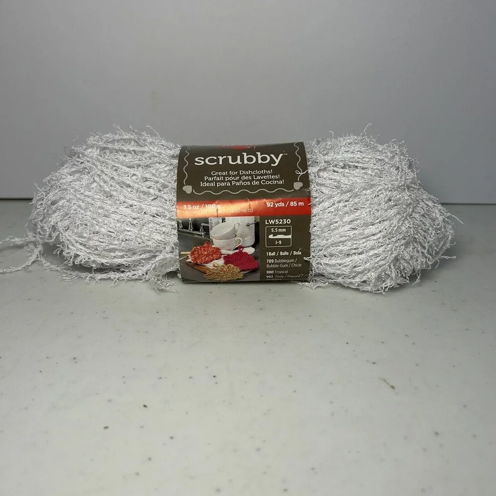 Red Heart Scrubby White Coconut 3.5oz 92yd‎ 100% Polyester Dishcloth New
